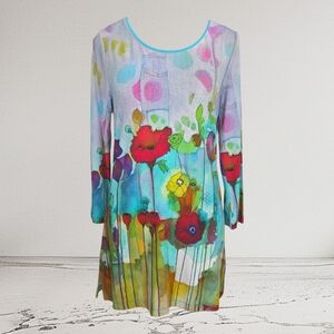 ⭐Dolcezza Simply Art Floral Multicolor Women's Tunic With Rhinestones Size Small